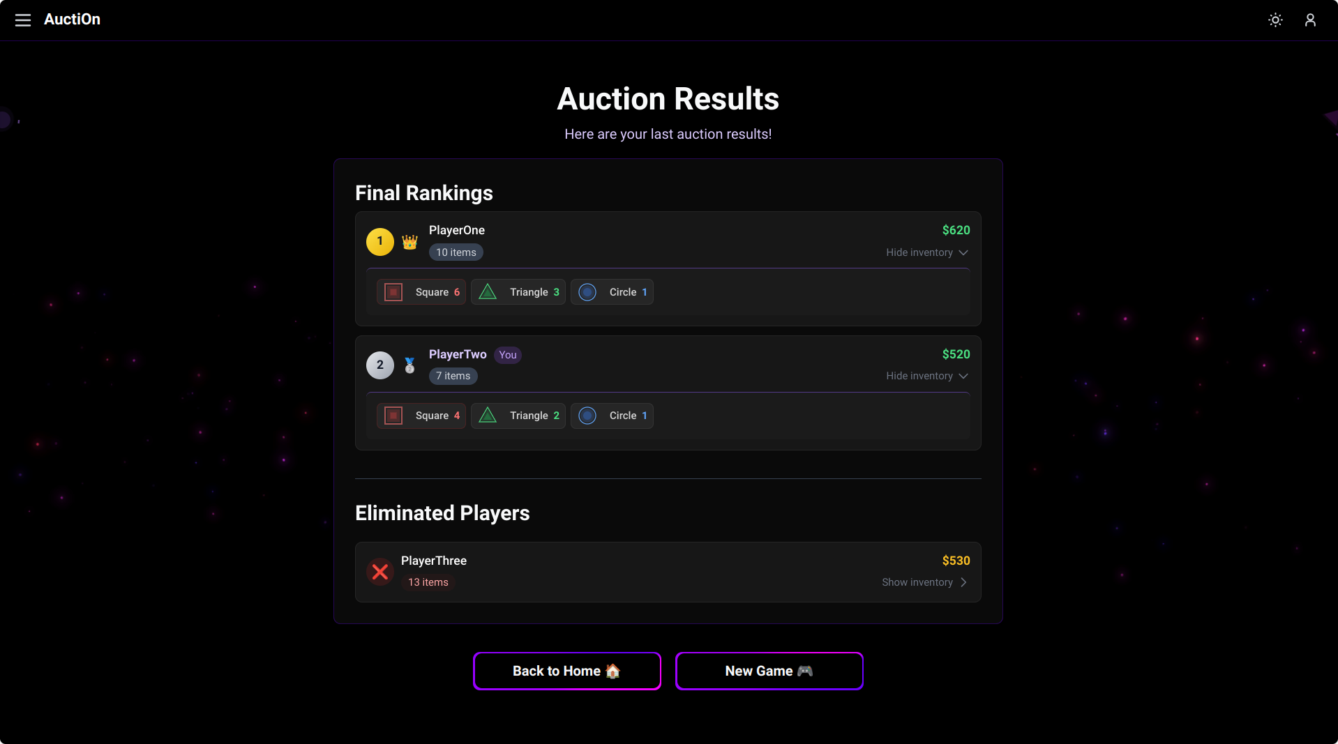 Game Results Screenshot